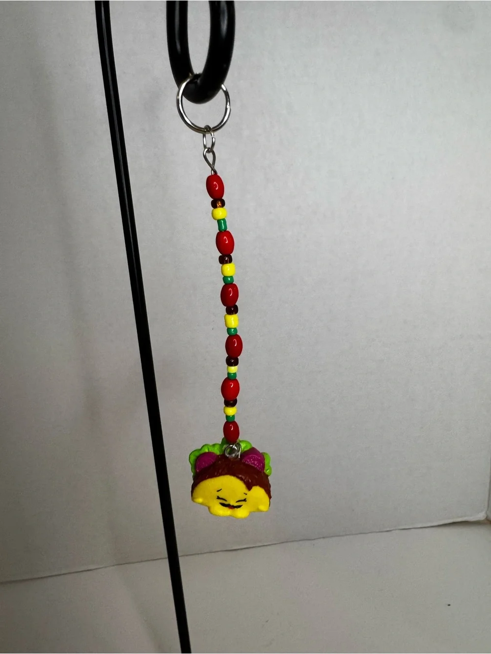 Shopkins Yellow Bead Dangle Keychain with Red and Green Accents